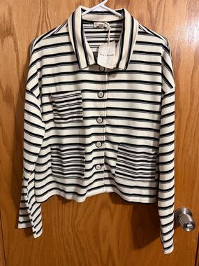 Hem & Thread Cream and Black Striped Button-Up Jacket